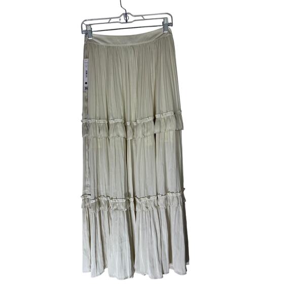 NWT Aqua Cream Ivory A-line Silky Satin Side Zipper Ruffled Maxi Skirt Size S - Picture 4 of 9